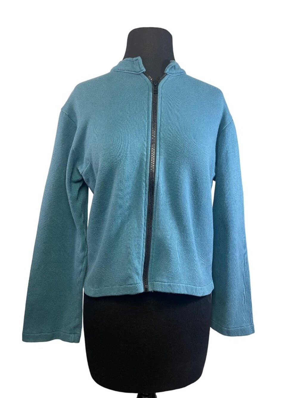 Cotton Basics Zip Front Ribbed Blue Jacket Medium Made In Usa